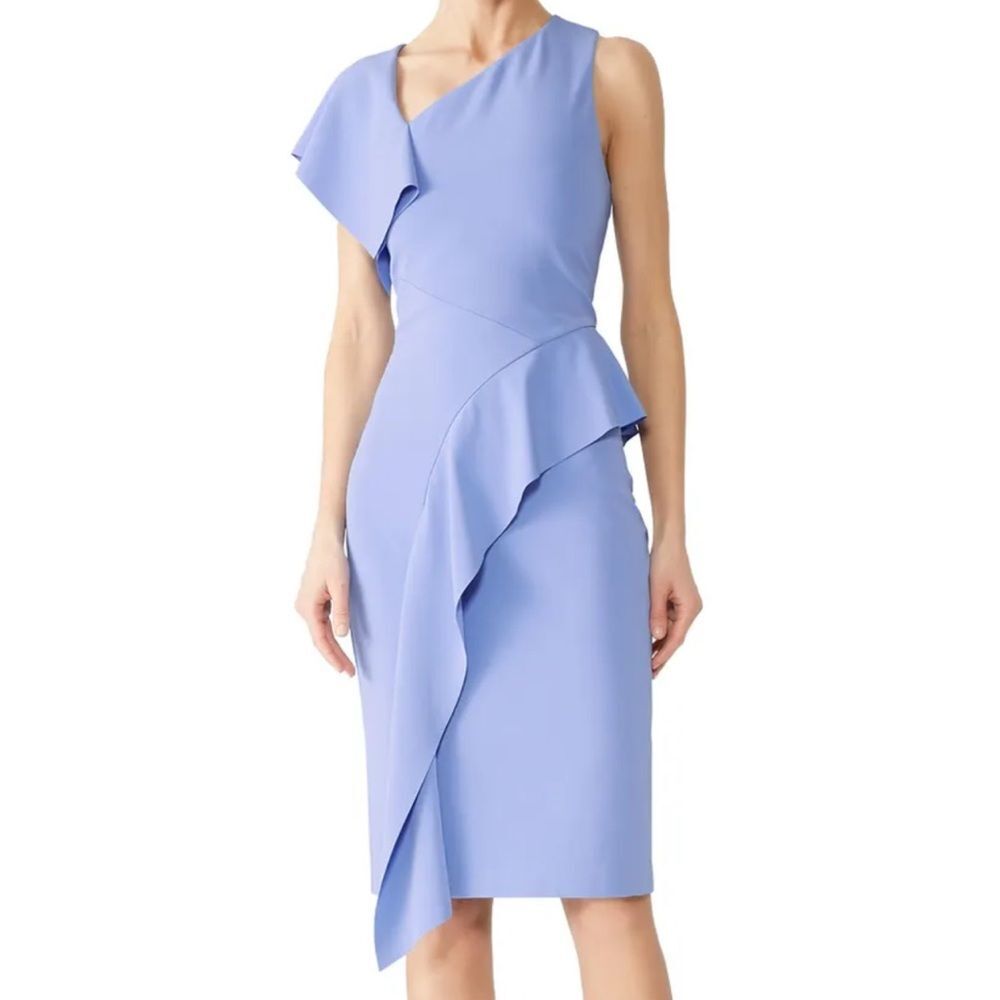 Parker Black‎ Label Shara Midi Dress Periwinkle Asymmetrical Ruffle Size 6